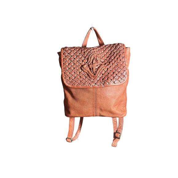 Frye & Co Backpack Small Leather and woven Esme Book Bag paprika - Picture 3 of 12